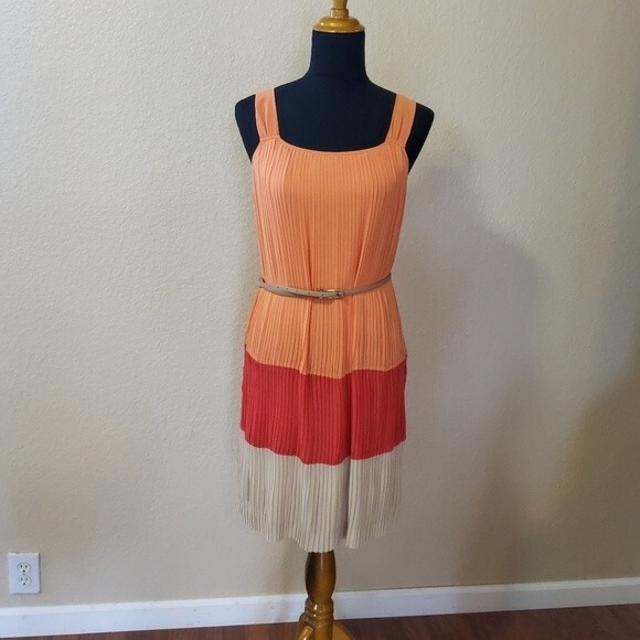 Dana Buchman Pleated Colorblock Sleeveless Dress Size 4 - Picture 4 of 9